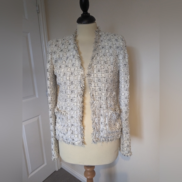 JIGSAW Tweed Boucle Chanel Style Blazer Jacket Beige Cream Size 10 Paris London - Picture 2 of 9